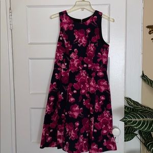 Flowery pink and black dress.